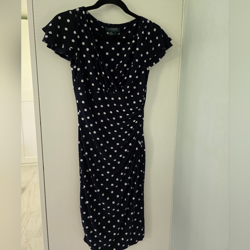 Lauren Ralph Lauren Black and White Polka Dot Midi Dress